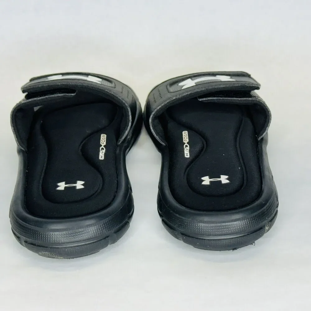 Under Armour 4D Foam Slide Sandals Black Youth Unisex Sz 1Y Adjustable Hook Loop